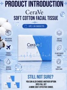 CeraVe 適樂膚綿柔巾(30張),3pcs，純棉乾紙巾,乾濕兩用,日常及卸妝護理,超柔軟質地，適合敏感/脆弱肌膚 - 棉柔巾-Set-3pcs - 查看 5