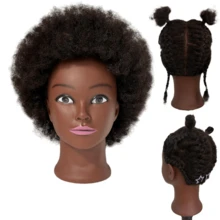 Kercsityn 100% Human Hair Afro Curly Black Mannequin Head For Braiding Cosmetology Training Mannequin Head With Stand For Hair Styling - Natural Black - View 2