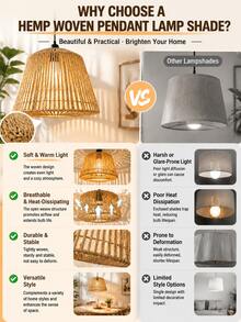 Octagonal Handmade Woven Pendant Light Shade, Conical Woven Lampshade Replacement Part, Suitable For Indoor Ceiling Light Decoration In Restaurant, Kitchen, Cafe - Oval - View 6