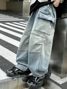 Boys' Spring/Autumn 2026 New Style Straight Leg Cargo Pants, Handsome Long Trousers For Big Kids - Light Wash - View 3