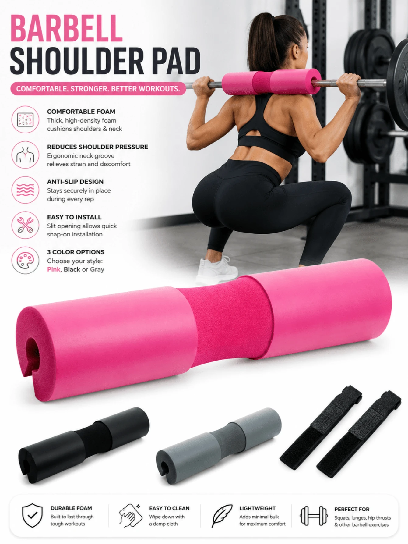 1 buah Bantalan Bahu Busa Tebal untuk Latihan Glute Thrust & Barbel, Cocok untuk Angkat Beban & Latihan Kekuatan di Gym - MultiWarna - View 1