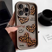 Leopard Print Heart  Face Phone Case, Compatible With Models Such As 16E/15/14/13/12/11/PRO/PLUS/PROMAX/MINI, S/A/M/NOTE, S/G/EDGE/E, Transition SPARK/HANTOM/CAMON/, Honor 400/PLAY/X/Y,  Reno/A/F, 14//POCO/NOTE And Others. Transparent, Simple, Elegant And Durable, Made Of Protective TPU Material. Ideal For Valentine's Day, Halloween, Christmas And Other Festive Occasions, Great For Personal Use Or As A Gift. - 棕色 - 查看 1
