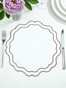 1-4pcs Red & White Contrast Color Placemats, French Luxury Linen Wavy Edge Waterproof Heat-Resistant Table Mats, Home Holiday Table Decor - Multicolor - View 16