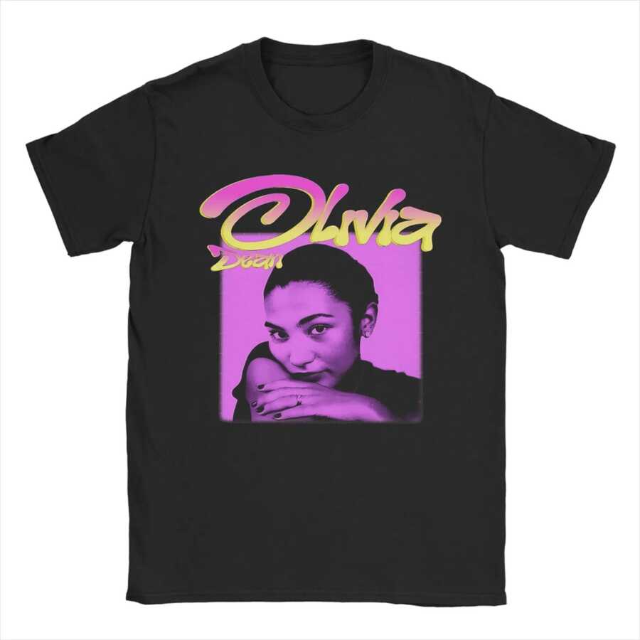 Camiseta de algodón Olivia Dean, tops de manga corta con cuello redondo, camiseta estampada - Negro - Ver 1
