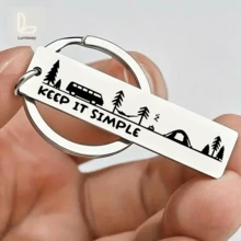 Camping Keychain "Keep It Simple" – Stainless Steel Van Camper Tent Forest Silhouette Pendant Adventure Lover Gift For Him, Her, Best Friends | Perfect For Outdoor Trips, RV Road Trips, Father's Day, Birthdays, Or Graduation Nature Aesthetic Jewelry - A - View 2