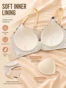 Leopard Print Women's Wireless Bra, Soft Full Coverage Non-Wired Comfortable Lingerie, Adjustable Straps, Daily Home Sleep Bra - Multicolor - View 11