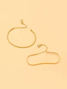 STONEFANS Women's Minimalist Gold Bracelet, Adjustable Chain-Style Wrist Accessory, Open Cuff Bracelet, Modern Style Personalized Bracelet Gift - Gold - View 9