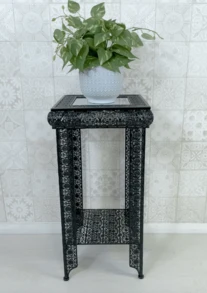 DOWNTON INTERIORS UK Black Embossed Metal Glass Moroccan Style Lamp Plant Table - Black - View 2