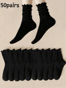 5/10 Pairs Women's Ruffle Lace Black Short Socks, Soft Breathable Tights/Knee-High Socks, Suitable For Daily, Holiday, Outdoor Wear, All Seasons, Can Be Paired With Loafers, Casual Shoes, Shoe Size 36-42 - Black - View 13