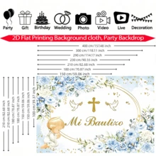 1 pièce Toile de fond de baptême à motif floral bleu, avec anneau doré et design floral bleu, convient pour le baptême, l'anniversaire, la fête de cadeaux, les événements religieux, la bannière de fête, la décoration de fête d'anniversaire, la décoration de table de gâteau de baptême, le fond de photographie - A - Voir 3