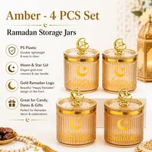 2/4 Pcs Set,Ramadan Storage Jars With Lids, PS Plastic Candy Jars With Gold Moon Star Handle, Decorative Food Storage Containers For Dates, Nuts, Candy, Eid Party Decor, - View 14