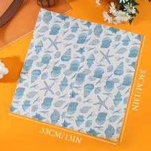 20pcs/40pcs Disposable Ocean Nautical Theme Party Napkins, Blue & White Vintage Shell & Starfish Print, Waterproof, Durable, Tear-Resistant, Suitable For Napkin Holders As Table Decor; Beach Party, Picnic, Birthday Party, Wedding Banquet, Holiday Celebration Table Atmosphere Decoration Paper Napkins, Fresh Ocean Style Tabletop Decor, Home Gathering, Outdoor Trip, Theme Banquet Universal Tabletop Decoration Supplies - Multicolor - View 2