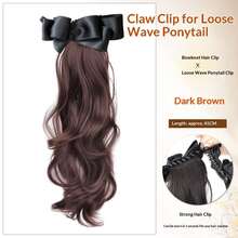 Elegant Synthetic Silk Bowknot Banana Claw Clip Ponytail Wig With Grab Clip Long Wavy Layered Ponytail For Women Daily Use, Halloween - Multicolor - View 11