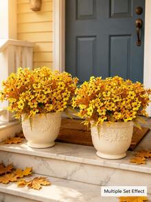 48 PCS Artificial Fall Flowers For Outdoor Decoration, UV-Resistant Yellow Faux Silk Plastic Flowers For Halloween Thanksgiving Porch, Patio, Garden, Window Box - Multicolor - View 5
