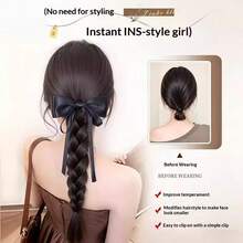 French Bow Braided Ponytail Synthetic Hairpiece Heat Resistant Elegant Hair Accessories For Women Daily Party Wedding Decor, Halloween - Multicolor - View 6