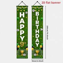 2pcs Football Happy Birthday Vertical Door Banner, 5 6 7 8 9 10 Years Old Football Birthday Doorway Decoration, Green Grass Trophy Print Sports Theme Kids Age Front Door Yard Hanging Party Decor - A - View 17
