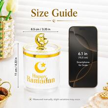 2/4 Pcs Set,Ramadan Storage Jars With Lids, PS Plastic Candy Jars With Gold Moon Star Handle, Decorative Food Storage Containers For Dates, Nuts, Candy, Eid Party Decor, - View 2
