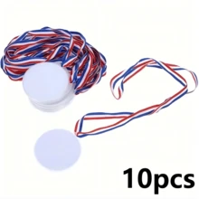10pcs DIY Blank Medals, Hanging Rope Medals With Colorful Ribbons, Suitable For Classroom Craft Activities And DIY Projects, Applicable For Sports, Athletic Events, Props, Rewards, Party Gifts - A - View 10
