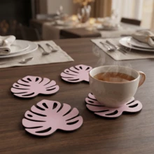 4pcs/Set Monstera Leaf Wood Coasters, Heat-Insulating And Non-Slip To Protect Tabletops, Home, Kitchen, And Dining Table Decorations, Bohemian Style Drink Mats. - Multicolor - View 6