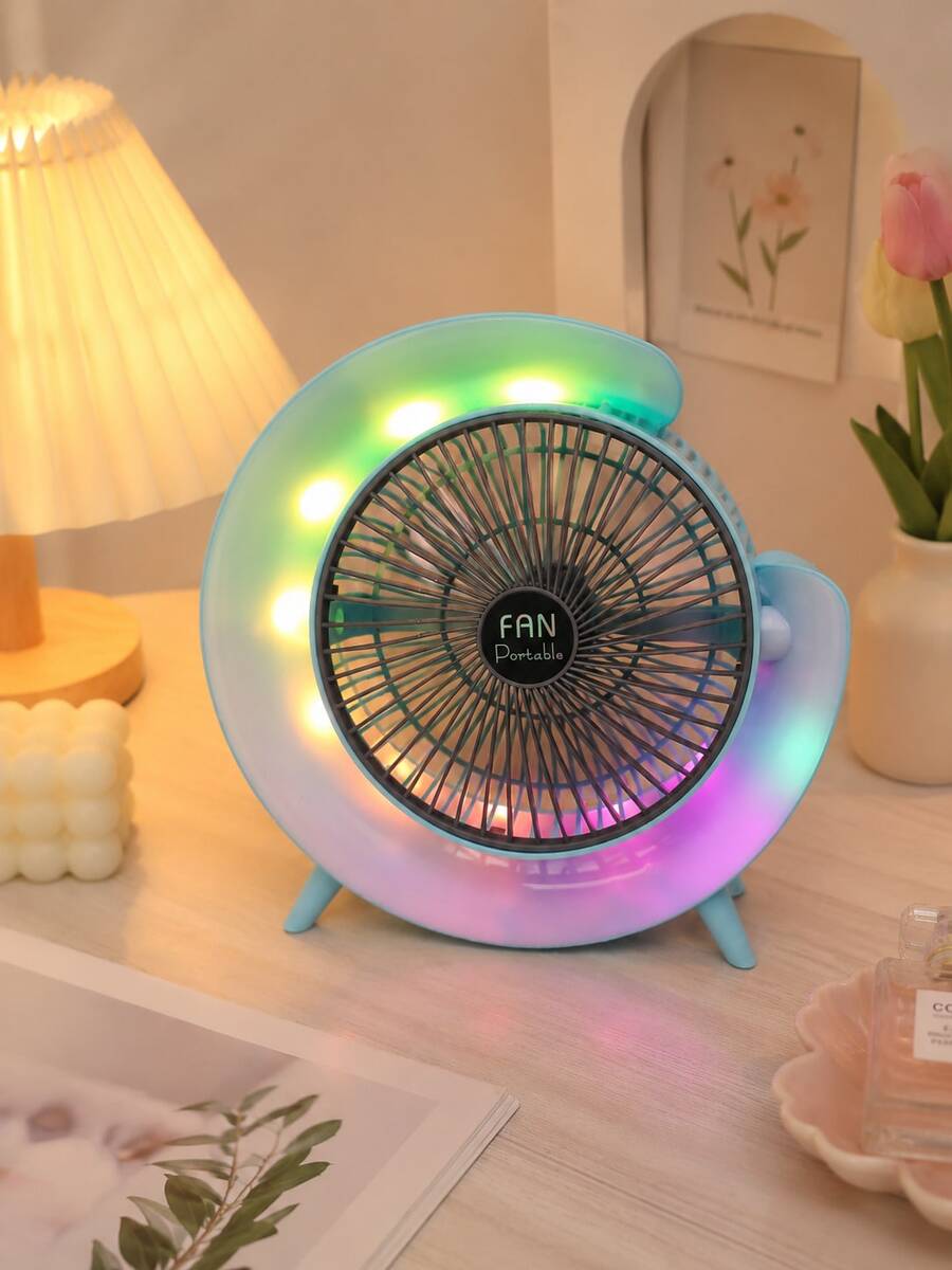 Ventilador con luz led, Portátil, 3 velocidades, Recargable, Ideal para mesa: oficina, cocina, habitación y demás espacios. Ligero y fácil de llevar. - Ver 1