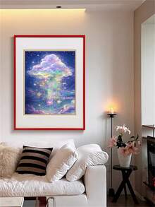 1件夢幻星空與雲朵鑽石畫套件,DIY手工水鑽裝飾牆面藝術,適用臥室、客廳、玄關,奢華風格,創意成人手工藝,附全鑽工具組 - 圓鑽 - 查看 5