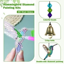 Diamond Painting Wind Chime DIY Diamond Art Kit Adult Double-Sided 5D Hummingbird Craft Hanging, Diamond Art Wind Chime Suitable For Home Yard Garden Window Tree Decoration - A - View 4