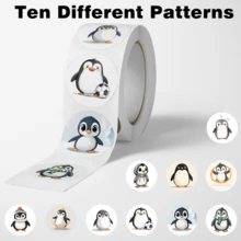 502pcs/Roll, Cheerful Little Penguin Pattern Stickers, Christmas. 10 Different Patterns. Suitable For Gift Wrapping Labels, Water Bottle Decoration. Scrapbook Decoration, Gift Wrapping Decoration, Scrapbook Stickers And Other Favorite Product Decoration Stickers. - Multicolor - View 4