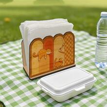 Vintage Cute Sleeping Cat Plaid Print Fun Design Napkin Holder, Tabletop Decor, Farmhouse Style Wooden Tissue Box, Vanity Bathroom Cabinet Dinner Party Kitchen Home Cute Decoration Creative Outdoor Picnic Portable Fun Desktop Tableware Accessory - Multicolor - View 2