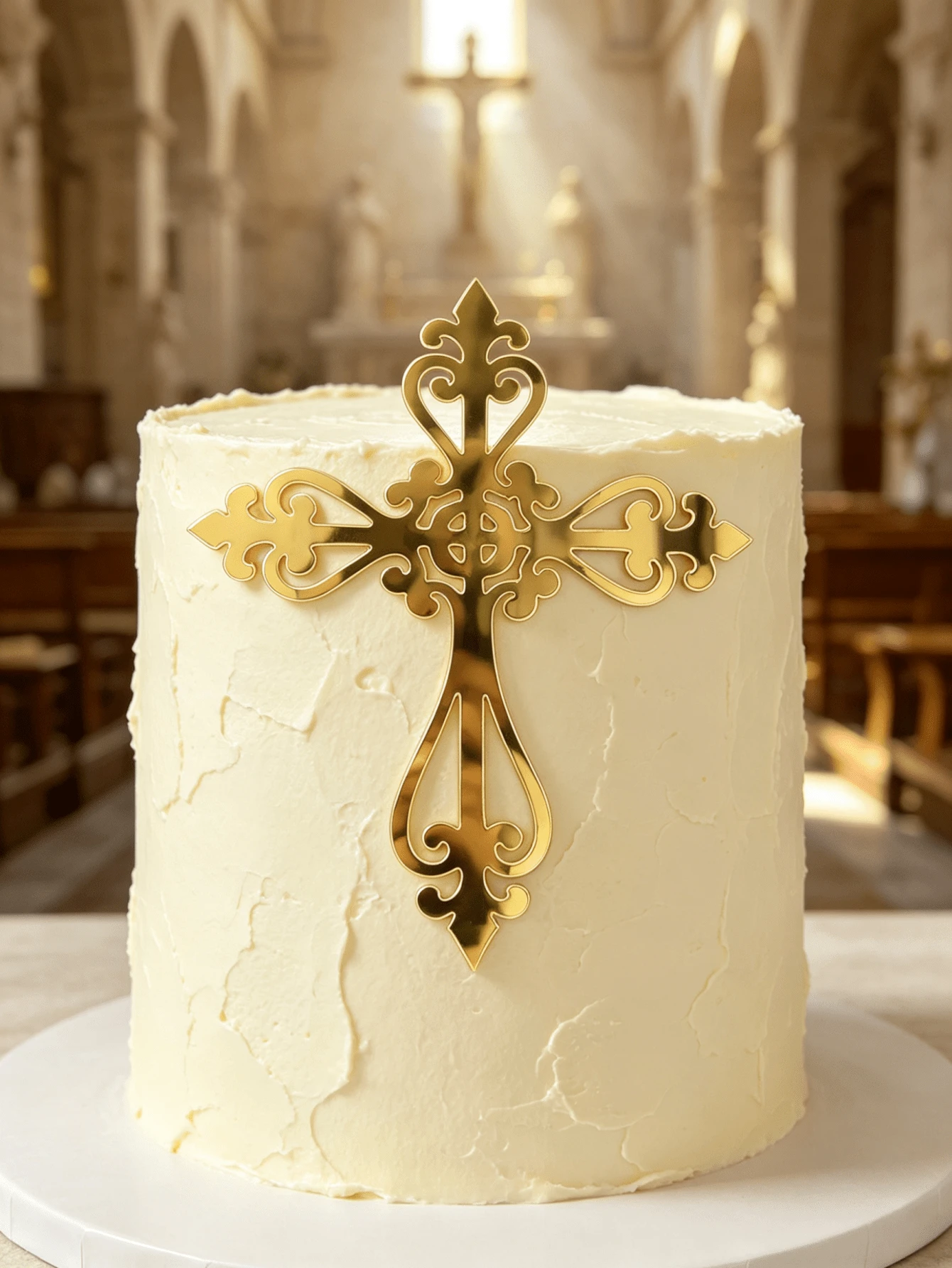 3pcs Golden Acrylic Communion Cake Top-Cross Design, Ideal For Baptism, Confirmation, Communion And Baby Gathering, Multiple Religious Cake Decorations, Religious Event Decorations | Elegant Cake Top | Durable Cake Decorations, Christian Cake Pack - StyleC - View 1