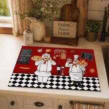 1pc Home Decor Chef Pattern Printed Dish Drying Mat, Espresso Machine Countertop Absorbent Mat, Sink Drainage Mat, Kitchen & Bathroom Supplies - Multicolor - View 3