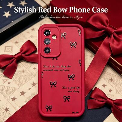 1pc [Pure Android Version] Black English Black Small Bowtie Sweet Cute Minimalist Bowknot Fresh Girl Sweetheart Pretty European & American Burgundy, Matte Red Lens Frame Stepped Design Full Coverage Anti-Drop Soft Shell, [International Version Not Local Version] Suitable For Android/GALAXY/A/S/FE/PLUS/ULTRA/PRO/NOTE/POCO/X/Transsion/HOT/PLAY/SPARK/POP/SMART/RENO/Honor/E/G/Phone Case