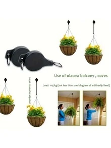 Gancio a carrucola per piante, appendiabiti retrattile per piante, cesto sospeso per fiori facile da raggiungere per vasi da giardino e mangiatoie per uccelli, appendi in alto e tira giù o alimenta - A - Visualizzare 10