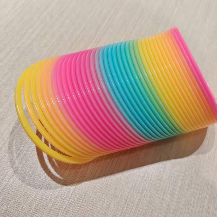 1pc Colorful Ring - Elastic Ring - Rainbow Spring Toy - Dynamic Educational Stacking Ring Toy - Rainbow Color - Party Gift Entertainment Learning Tool - Random Color - Multicolor - View 1