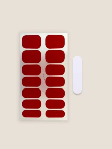 Coral Pink No-Bake Gel Nail Stickers, Waterproof Nail Film, Solid Color, Green Accent, Gradient Full Coverage - Red - View 3