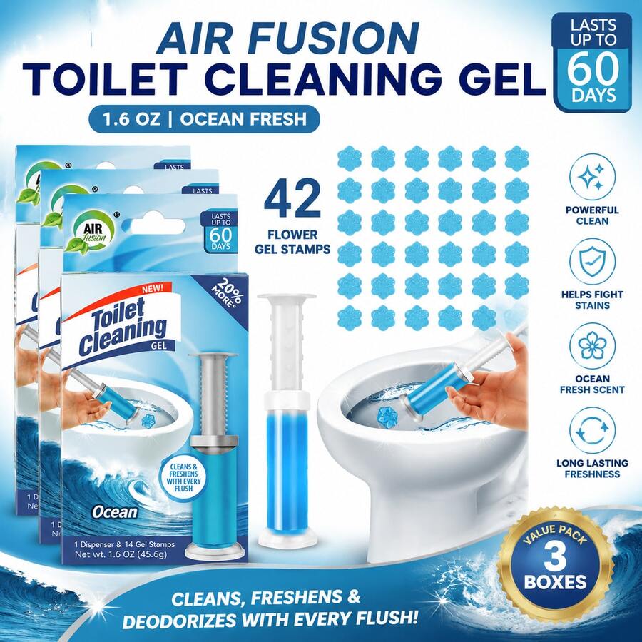 42 Count Fresh Flower Gel Stamp Toilet Cleaner, Air Freshener, Fresh Bathroom Toilet Cleaning Gel Stamp, Helps Keep Toilet Clean, Prevents Scale And Toilet Ring, 6 Fragrance Options, Includes 1 Dispenser And 4 Gels - Ocean - 查看 1