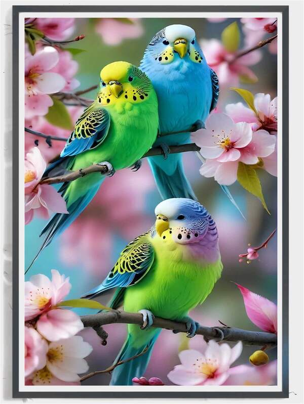 1pc Diamond Painting Kit, Handmade Diamond Art Kit, Spring Cherry Blossom Branch With Colorful Parrot Full Drill Sticker Painting, Living Room Bedroom Entrance Hall Decoration Wall Art, Adult Children Handmade DIY Stress Relief Creative Gift, Home Wall Decor Artwork