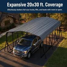 20x30 FT Metal Carport, Heavy Duty Car Port Canopy With Reinforced Base And Galvanized Steel Roof & Frame, 2 Car Garage Shelter For Car, Boats And Trucks10x15 12x20 12x25 20x20 - TCP - View 3