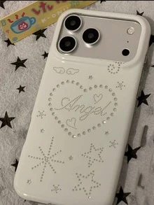 韓系Ins風銀色圓點愛心星星翅膀手機殼，適用於Apple 17 Pro Max、16 Pro、New 16、17 Pro、15 Pro，全包防震手機保護殼，適用於18、18 Pro Max - 白色 - 查看 4