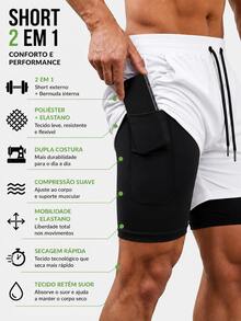 Men's 2-In-1 Running Shorts With Cell Phone Pocket For Training, Gym, Fitness, Comfortable, Quick-Drying - White - View 2
