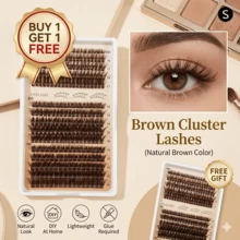 2 Boxes [BUY 1GET 1FREE]240pcs D-Curl Fluffy 60+80+100D Brown Colored Lightweight Cluster False Eyelashes, Thick & Voluminous Individual Lashes, Natural Brown Makeup, Soft & Comfortable, Suitable Eyelash Extension At Home, Eyelash Clusters, - 60+80+100D Brown 2Boxes - 查看 4