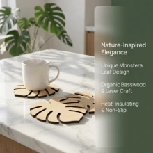 4pcs/Set Monstera Leaf Wood Coasters, Heat-Insulating And Non-Slip To Protect Tabletops, Home, Kitchen, And Dining Table Decorations, Bohemian Style Drink Mats. - Multicolor - View 5