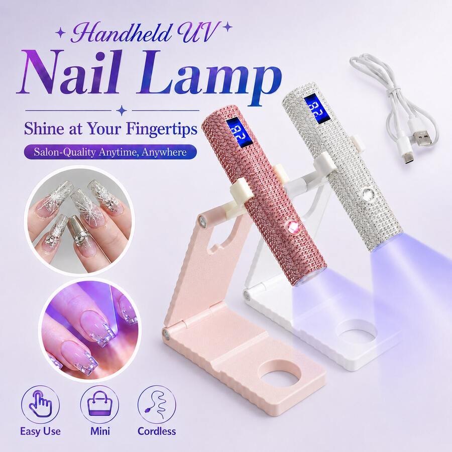 USB Rechargeable Quick Curing, 1 Piece USB Diamond Inlay Handheld With LCD Display, Suitable For Gel Nail Polish Drying, Fast Drying, Easy Manicure - Professional Manicure Tool Set, Ideal Gift, Holiday Gift, Rechargeable Nail Lamp, Handheld Nail Lamp, Adjustable Arm And Multi-Function Stand - Multicolor - View 1