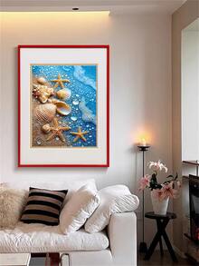 1 pièce Kit de peinture de diamant DIY, Coquillage de plage & Étoile de mer, Art de diamant à perçage complet, Décoration murale faite main pour le salon, la chambre, l'entrée, thème de plage d'été et d'océan, pack de matériaux d'artisanat de loisirs et de soulagement du stress pour adultes - diamant rond - Voir 5