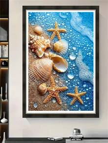 1 pièce Kit de peinture de diamant DIY, Coquillage de plage & Étoile de mer, Art de diamant à perçage complet, Décoration murale faite main pour le salon, la chambre, l'entrée, thème de plage d'été et d'océan, pack de matériaux d'artisanat de loisirs et de soulagement du stress pour adultes - diamant rond - Voir 3