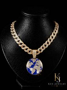 1 buah Kalung Liontin Bumi Kreatif Bertabur Berlian Sepenuhnya dari Paduan Logam, Perhiasan Unik Cocok untuk Pemakaian Sehari-hari Pria dan Wanita - Kalung Liontin Bumi - View 3