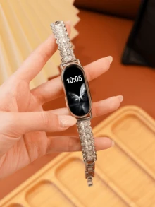 1件女款夏季度假風山茶花電鍍金屬錶帶，適用於小米手環 8 Pro/9 Pro、Mi Band 3/4/5/6/7、8/8 NFC/9/9 NFC/10/10 NFC、Redmi Watch 4/Watch 5/6 - 銀色 - 查看 2