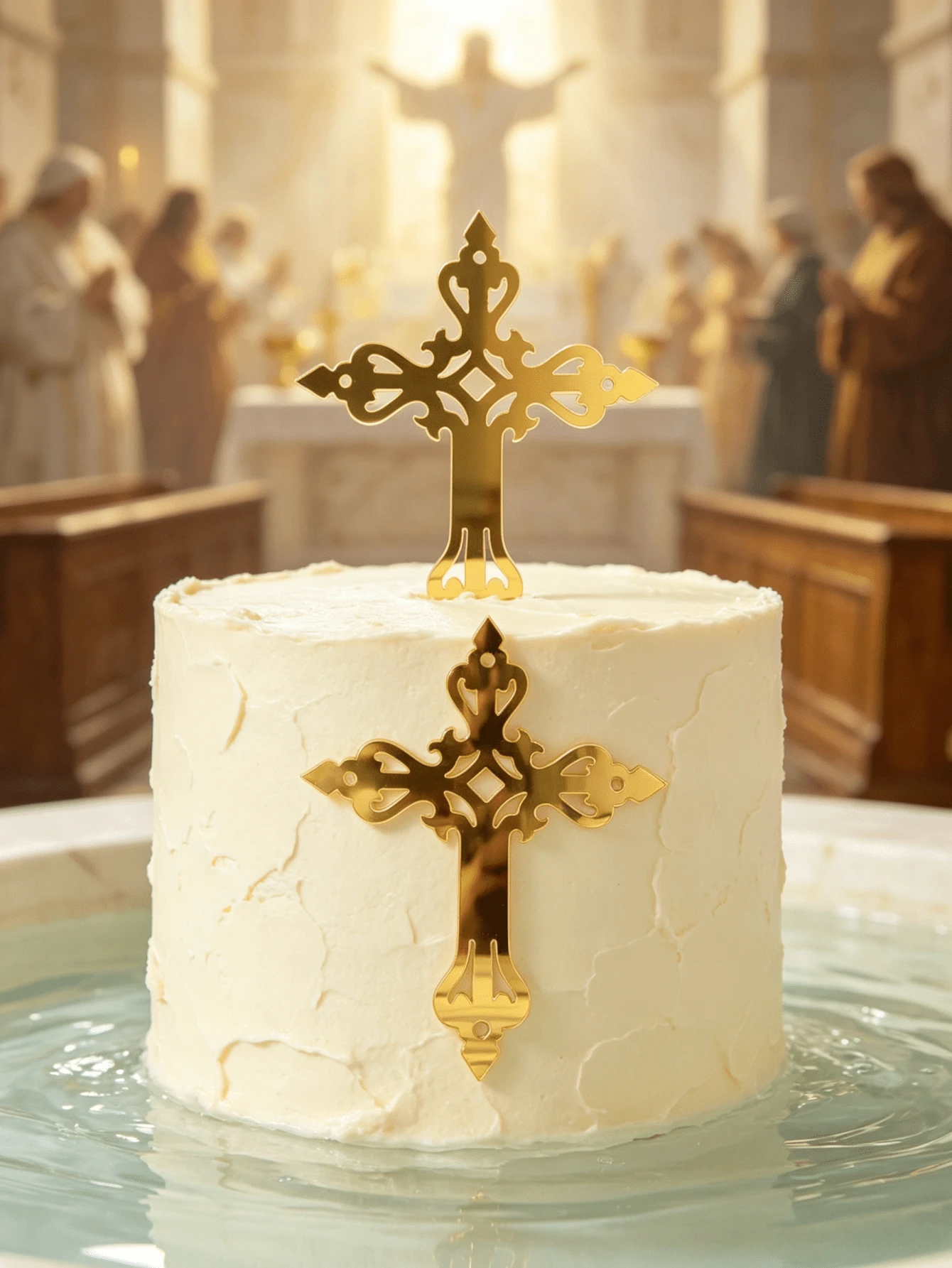 3pcs Golden Acrylic Communion Cake Top-Cross Design, Ideal For Baptism, Confirmation, Communion And Baby Gathering, Multiple Religious Cake Decorations, Religious Event Decorations | Elegant Cake Top | Durable Cake Decorations, Christian Cake Pack - StyleD - View 1
