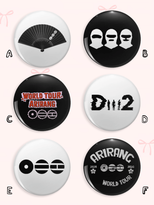1 pieza/6 piezas 4.4cm/1.73 pulgadas ARIRANG World Tour Fan, Insignia de con Patrón de Figura de Máscara de Esquí & Símbolo, Broche de Estilo Retro, Decoración para Ropa, Bolsa, Mochila, Regalo Perfecto para Fans de ARMY
