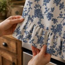1pc Vintage Blue Floral Oven Curtain, 100% Polyester Fabric With Lace Tie Top And Ruffle Hem, Short Kitchen Tier Curtain, Oil-Resistant Decorative Cover, Suitable For Stove Oven, Open Cabinets And Small Windows, French Country Home Decor - Blue - View 5