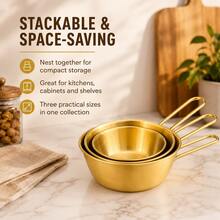 1pc,Gold Stainless Steel Korean Rice Wine Bowls With Handles, 3 Size Metal Serving Bowls For Dipping Sauce, Condiments, Snacks, Fruit, BBQ Side Dishes And Tableware - Gold - View 13